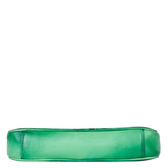 Hand-Painted Green Genuine Leather Shoulder Tote Bag for Women - Picture 6 of 7